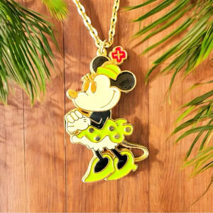 VINTAGE 1970s Disney Large Minnie Mouse Enamel Pendant on Gold Tone Chain